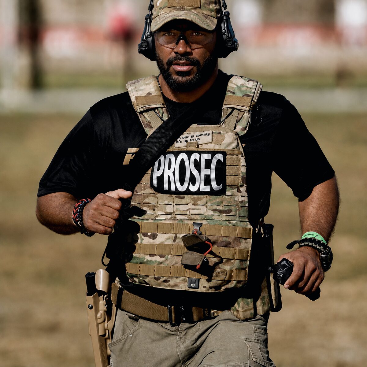 PROSEC operator moving on the range in plate carrier